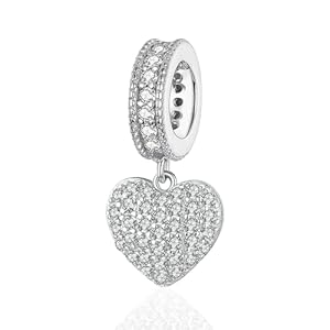 KRYMSON 1 abalorio de corazón plateado con forma de corazón, accesorio para pulsera de cumpleaños o boda, 1,4 * 0,6 cm, Plata