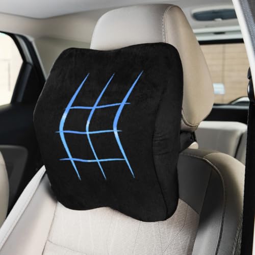 Image of Amazon Basics Car Neck Rest Pillow- Large | Ergonomically Designed | for Driving, Travel Comfort | Memory Foam, Cotton Cushion with Washable Cover | 28x26x12 Cm | 1 Year Warranty | Black