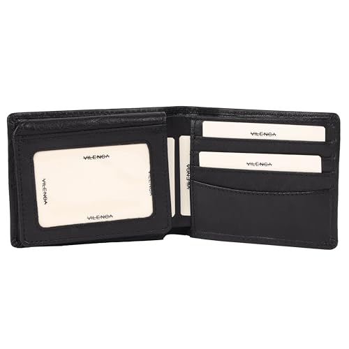 Men's Genuine Italian Leather Bifold Wallet - Sleek & Minimalist, RFID Protected, ID Window Flap, Card Holder, Gift for Him (Matte Black)3
