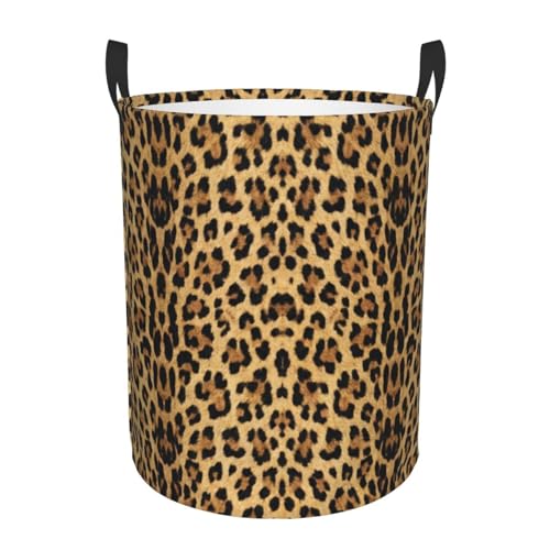 Image of Brown Leopard Print Round Laundry Hamper Animal Cheetah Storage Basket Toys Clothes Organizer Bin For Home Bathroom Bedroom Dorm Nursery, 38l