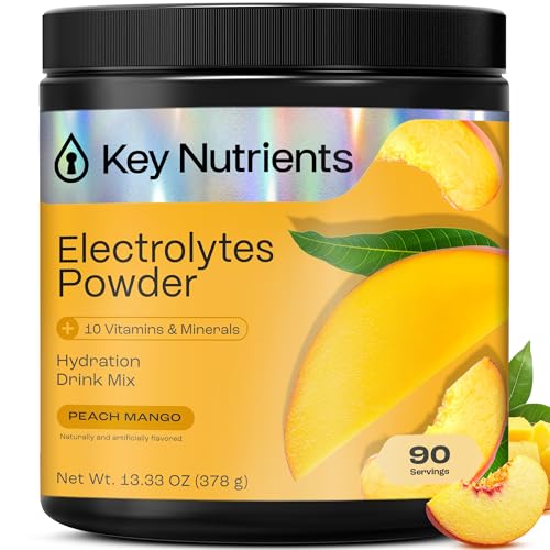 KEY NUTRIENTS Multivitamin Electrolytes Powder No Sugar - Tropical Peach Mango Electrolyte Powder - Endurance & Energy Supplement - Hydration Powder - No Calories - 90 Servings - Made in USA
