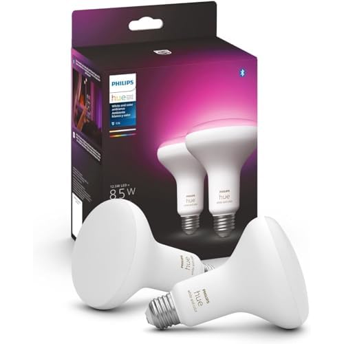 Philips Hue BR30 LED Smart Light Bulbs – Flicker-Free 85w Light Bulbs – Bluetooth Compatible, Compatible with Alexa, Google Assistant, and Apple HomeKit – E26 Base – 2 Pack
