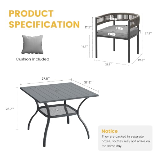 Image of VICLLAX Patio Dining Set for 4-37.8 inch Square Table & Cushioned Seats, Grey