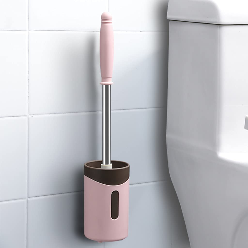 Escobillas de Baño Cepillo de baño y estante Acero inoxidable Mango largo Cepillo de inodoro Punzón libre Montado en pared Cepillo 360 ° Sin cepillo de limpieza de ángulo muerto Escobilla WC ( Color :