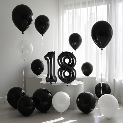 Image of 20 Pcs 16 Inch Black Number 0-9 balloons, Number Foil Balloons, Small Mylar Numbers Balloon Custom Digital Balloons for Birthday Aniversary Baby Shower Party Decorations Supplies (Black 2 Set)