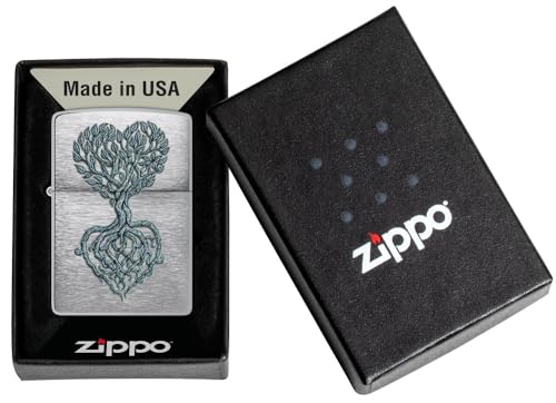 Image of Zippo Rooted in Love Design Brushed Chrome,Windproof Pocket Lighter, Refillable, (BIS Certified)