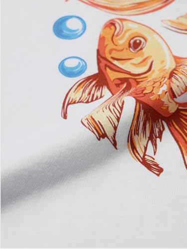 Image of The Souled Store Goldfish Graphic: Women and Girls Short Sleeves Round Neck White Graphic Printed Cotton Regular Fit Lightweight Casual Everyday Streetwear T-Shirt