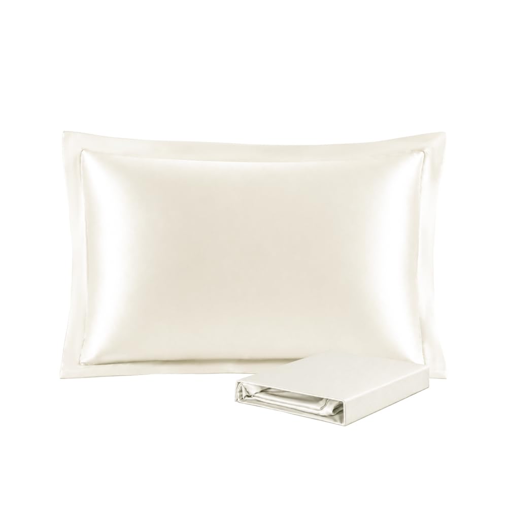 Pefcstonr 100% Mulberry Silk Pillowcase for Hair and Skin Health, Soft & Smooth, Envelope Closure, 1pc (Standard Sham 50x75+5cm, Ivory)