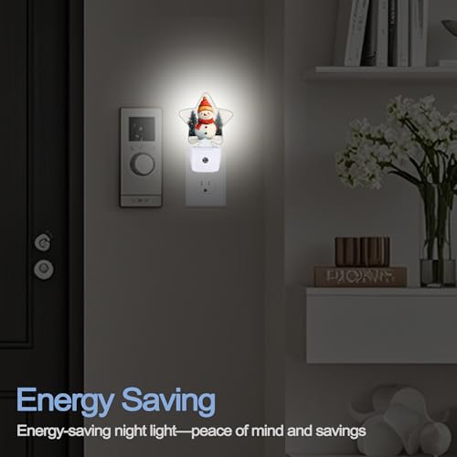 Image of Night Light,Christmas Snowman Plug into Wall with Dusk to Dawn Light Sensors,Winter Trees Warm Star Nightlights for Bedroom,Bathroom,Hallway,Kitchen Home Decor Desk Lamp