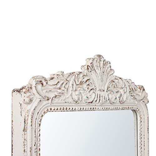 Vintage Wood Framed Arendahl Mirror For Wall 24" X 36", Hanging Distressed White Rustic Arched Wall Mirror, Ornate Baroque Bathroom Mirrors, Traditional Wall Mirrors Decorative For Bedroom Living Room #TOP5