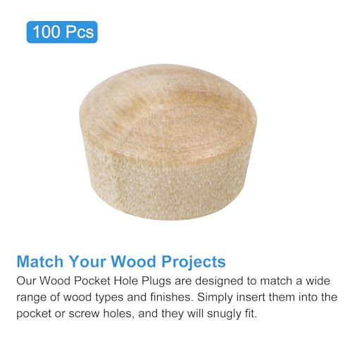 Image of uxcell Pocket Hole Plugs, 100Pcs 3 /8 Inch - Flat Head Wood Plugs Wooden Button Plugs Wood Screw Covers Furniture Screw Hole Plugs Wood Plugs for Screw Holes