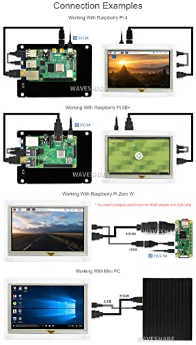 Waveshare 5Inch Resistive Touch Screen Lcd With Bicolor Case Compatible With Raspberry Pi 4B/3B+/3A+/2B/B+/A+/Zero/Zero W/Wh/Zero 2W Cm3+/4 800×480 Resolution Hdmi Supports Windows #TOP4