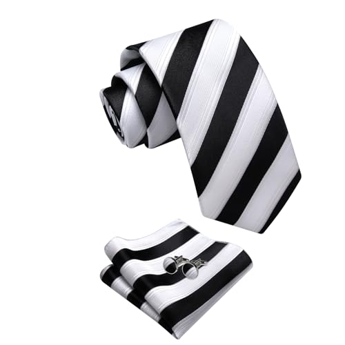Image of YourTies Striped Ties for Men Classic Woven Silk Necktie with Handkerchief Cufflinks Set Formal Business Party Wedding