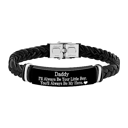 Image of Uloveido PU Leather Stainless Steel ID Bracelet for Son from Mom Dad, Encouragement Inspirational Gift to Men