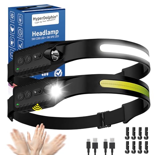 Stirnlampe LED Wiederaufladbar, Kopflampe mit Breitstrahl Stirnleuchte Aufladbar, stirnlampen, adventure light, 230 grad, usb c, 400 Lumen, 5 Modi,...