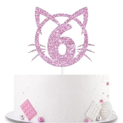 YHEZXUN Decoración para tartas de 6 años, decoración para tartas de seis cumpleaños, decoración para tartas de 6 años, decoración para tartas de 6 años de edad, suministros de fiesta con purpurina