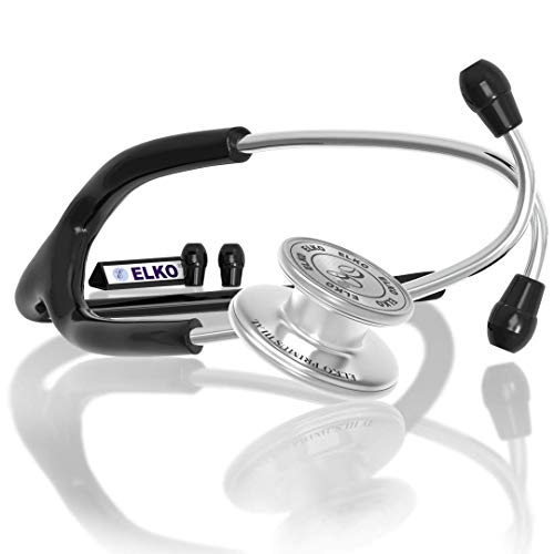 Image of ELKO EL-160 Primus III AL Aluminum Head Stethoscope For Doctors and Medical Students | Double Sided Chest Piece For Adult & Pediatric Patients | U-Shaped PVC Tubing | Soft Sealing Ear Knobs (Black)