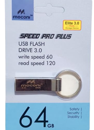 Image of Speed Pro Plus USB Flash Drive 3.0, 64GB, Read Speed 120MB /s, Write Speed 60MB /s, Metal with Key Ring 5 Years Warranty (64, GB)
