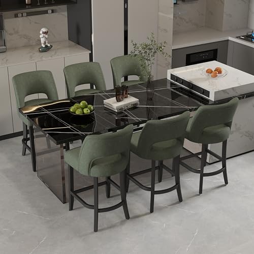 Image of VKNOW Bar Stools Set of 6, 26 inch Upholstered Counter Height Bar Stools, Modern Counter Stools with Black Legs for Kitchen Island Dining Room Bar, Green-Black Legs