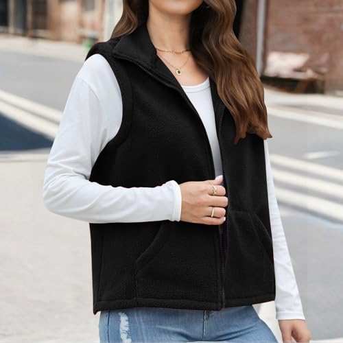 TWGONE Womens Sherpa Fleece Vest Fuzzy Warm Sleeveless Vests Zip Lightweight Coats with Pockets2