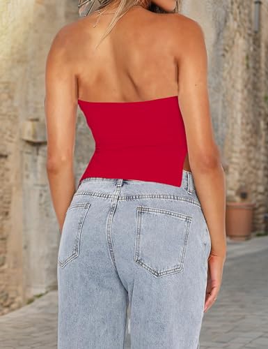Women’s Y2K Pleated Bustier Strapless Sweetheart Bandeau Tube Crop Tank Summer Sleeveless Slit Going Out Crop Top4