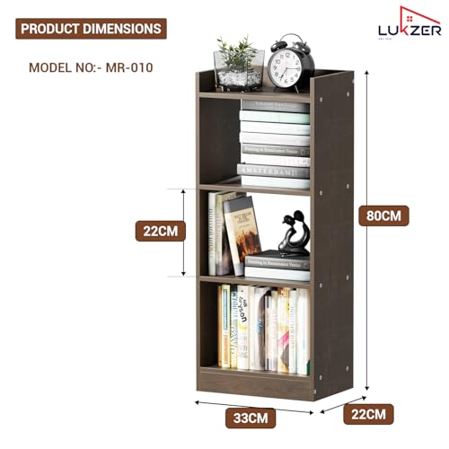 Image of Lukzer 3 Layer Engineered Wood Multipurpose Rack Bookshelf Storage Organizer Stand (MR-010 /Wenge /80x33x22cm) - Modern Wenge Bookshelf Storage for Home Organization
