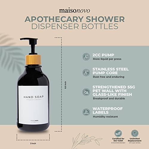 Maisonovo Shampoo And Conditioner Bottles Dispenser | Soap Shampoo Dispenser Bottles With Pump Shampoo And Conditioner Dispenser For Shower | 3 Bamboo Black Margaux Bottles Black Pumps Dispenser #TOP1