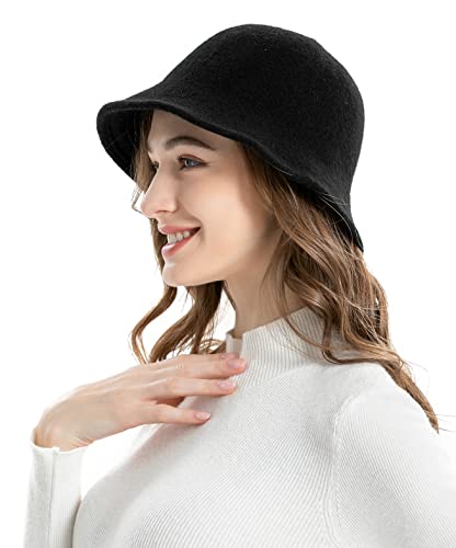 Zlyc Womens Winter Wool Bucket Hats Warm Solid Fedora thumb #1