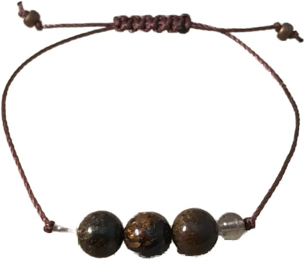 LKBEADS bronzite round smooth 10mm brown color beads adjustable thread cord bracelet for men, women, meditation, yoga, healing, prosperity.