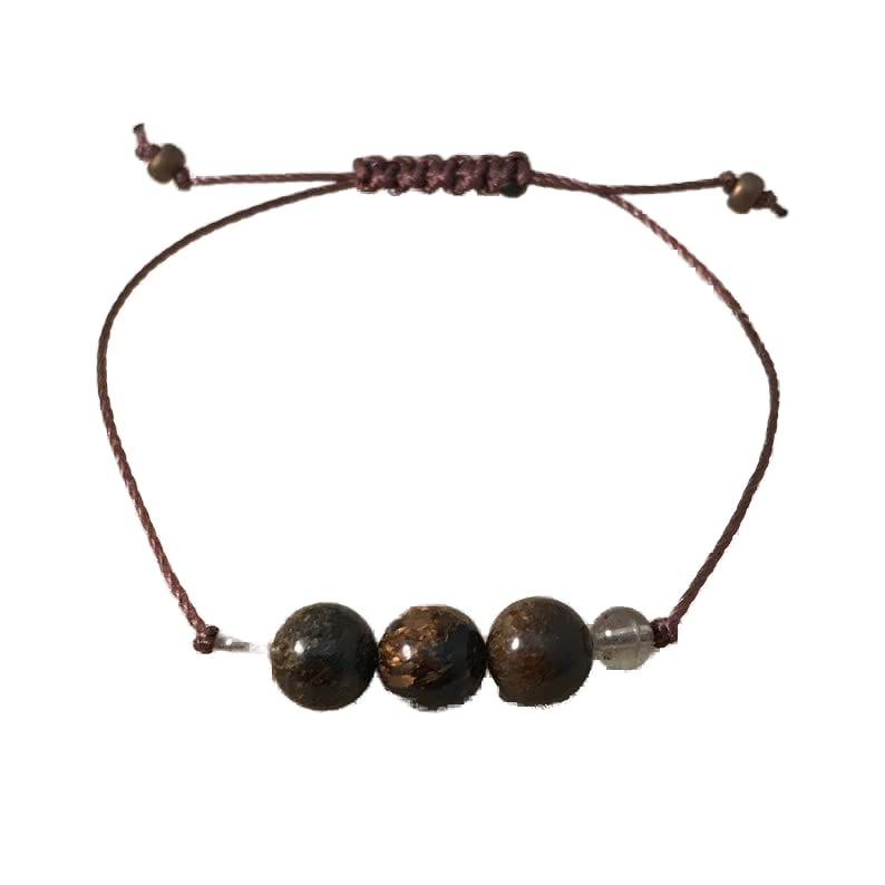 LKBEADS bronzite round smooth 10mm brown color beads adjustable thread cord bracelet for men, women, meditation, yoga, healing, prosperity.