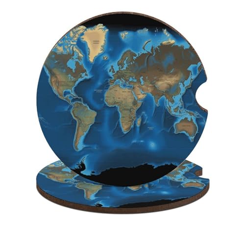 Portavasos para carro con mapa mundial de madera 2 piezas miniatura 1