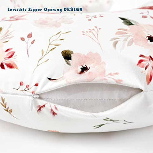 Image of GRSSDER Nursing Pillow Cover Stretchy Minky Removable Nursing Covers for Breastfeeding Pillows, Ultra Soft Comfortable Slipcover for Boy and Girls, Pretty Watercolor Rose Flora, Orange Pink