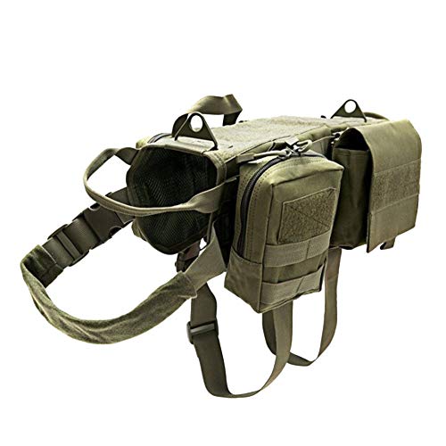 Taktisches Hundegeschirr, Molle Trainingsweste,Verstellbar, Outdoor-Trainingsgeschirr mit 3 abnehmbaren Taschen, taktisches Hundegeschirr Army XL