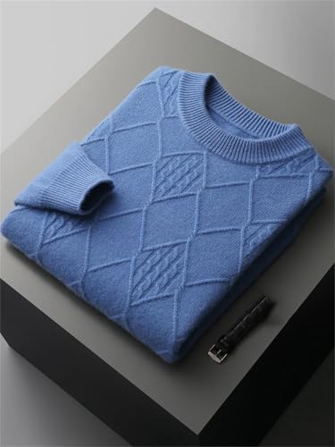 Men’S Casual Cashmere Pullover Sweater with Diamond Twist Pattern Mock Neck Long Sleeve Thick Knit Jumper Top3