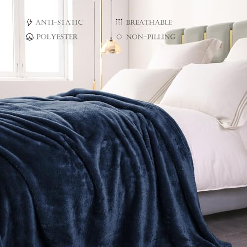 Image of VOMZER Premium Plush Double Blanket | 300 GSM Lightweight Cozy Soft for Bed Sofa Couch Travel Camping| 153x229 Cm /60x90 Inches Marine Blue