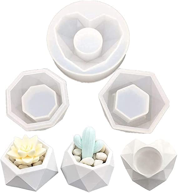 Polaris Fox Pack of 3 Planter Silicone Craft Mold | Heart, Hexagon and Octagon Shape | Tealight Candle Holder Mould | Candle Mould Pack of 3 Different Shape Mould.-image-37