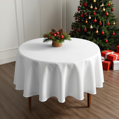 Image of 12 Pack Christmas Plastic Tablecloth, Xmas New Year Disposable Round Circle Waterproof Table Covers for Xmas Party Decorations