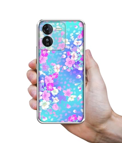 Image of Floral Blue Pattern Design Printed Silicon Soft TPU Back Case Cover for iQOO Z9 5G
