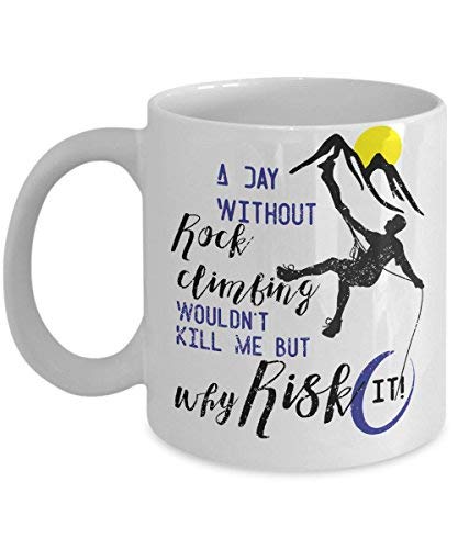 Taza de café divertida de escalada en roca, taza escaladora, idea de regalo para escaladores (325 ml, blanco)