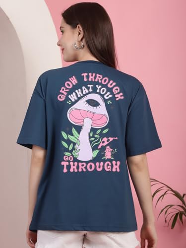 Image of Preneum Women's Cotton Cool Graphic Printed Baggy Fit Drop-Shoulder Sleeves Cotton Oversized T-Shirt