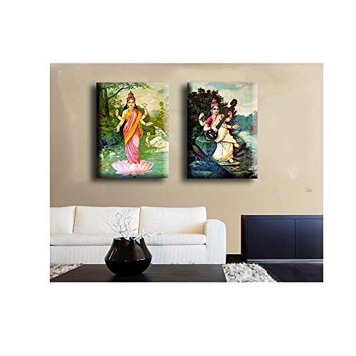 Image of Tallenge Raja Ravi Varma Paintings Lakshmi and Saraswati Small Poster (Poster Paper; 12 x 18 inches) -Set of 2