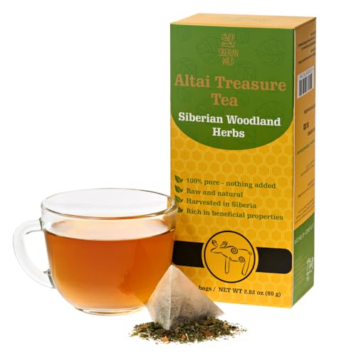 Siberian Wild Altai Treasure Tea – Siberian Woodland Herbs – Caffeine-Free Natural Herbal Loose-Leaf Blend – 20 Natural Tea Bags with Black Currant Leaf, Kuril Tea, Lemon Balm, Oregano, Thyme, Rosehip