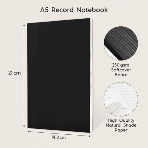 Image of Record Note Book, Nero | A5 - Ruled Grid Pages | 96 Pages - 100GSM Pages with Soft Cover | Ideal for Office, College, School, Journaling, Meeting & More