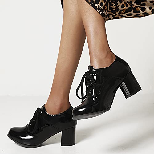 Gicoiz Patent Oxfords Women Chunky Heels Formal Work Shoes3