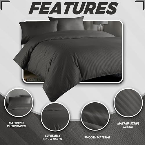 Olivia Rocco Mayfair Stripe Duvet Cover Set Easy Care Satin Stripes Comforter Reversible Bedding Quilt Covers With Pillowcases - Image 2
