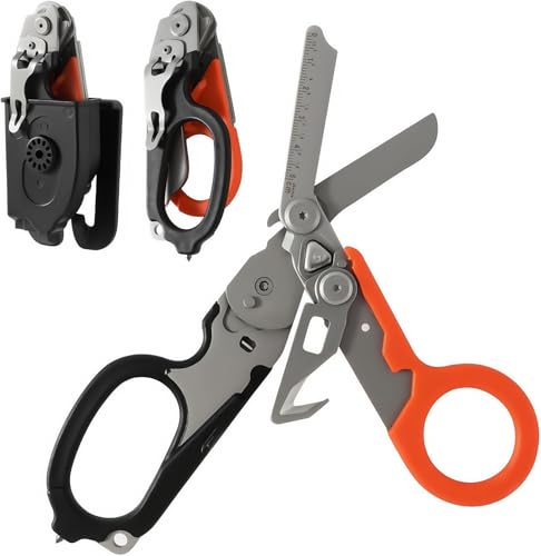 KINGHON 6 in 1 Multifunktions Rettungsschere, Trauma Schere Faltbare mit Gurtschneider und Glasbrecher, Faltbare Scherenzange aus Edelstahl für Outdoor, Überlebens, Zuhause