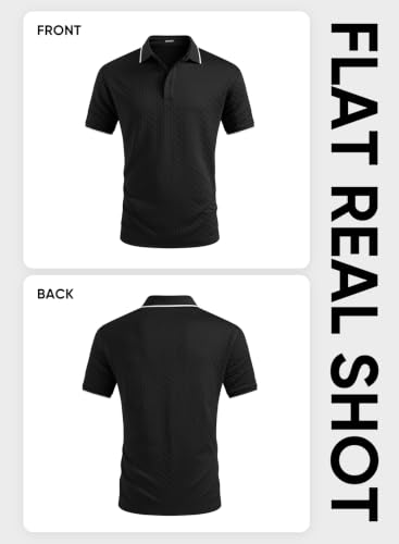 Image of JMIERR Mens Casual Polo Shirt Short Sleeve Vacation Button Summer Beach Knit Stretchy Golf Shirts
