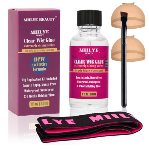 Clear Wig Glue Set with Headband Band, Wig-Caps, |Swimming Allowed| Waterproof Extremely Strong Hold Lace Adhesive for Wigs Installation Kits