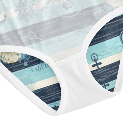 Toddler Girl Panties, Floral Stripe Blue Girls Underwear Cotton, 2–8 Years4