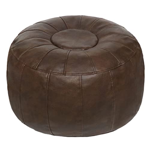 Thgonwid Unstuffed Moroccan Storage Pouf Foot Stool Ottoman Seat Handmade Faux Leather Bean Bag Floor Chair Foot Rest for Living Room, Bedroom or Balcony (Deep Coffee)